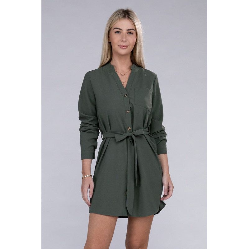 NUVI APPAREL Buttoned Shirt Dress with Belt