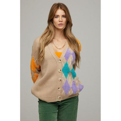 DAVI & DANI Plus V Neck Button Front Cardigan