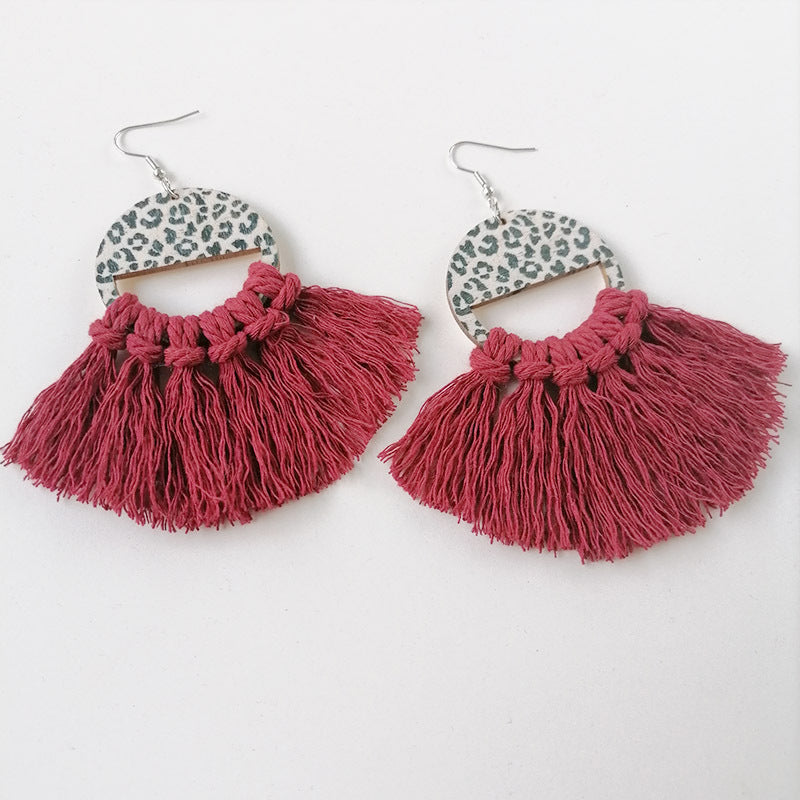 Tassel Detail Boho Leopard Drop Earrings