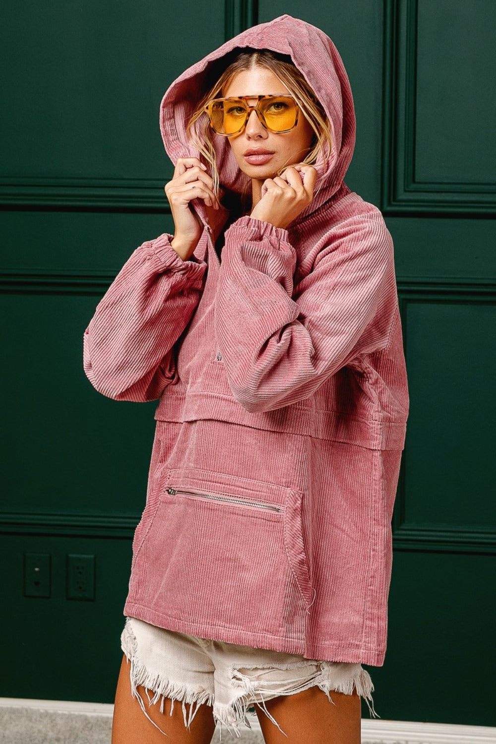 BiBi Vintage Rose Half Zip Long Sleeve Hoodie