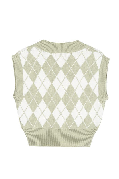 LILOU Knitted Argyle Sweater Vest