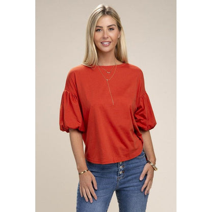 NUVI APPAREL Orange Bubble sleeve top