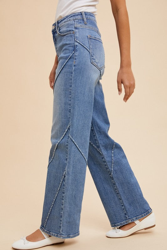 Annie Wear Women's Wide Leg Jeans with Decorative Seams