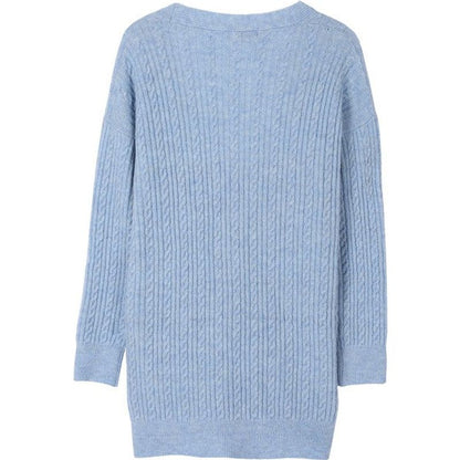 LILOU Light Blue Wool blended cable knitted cardigan