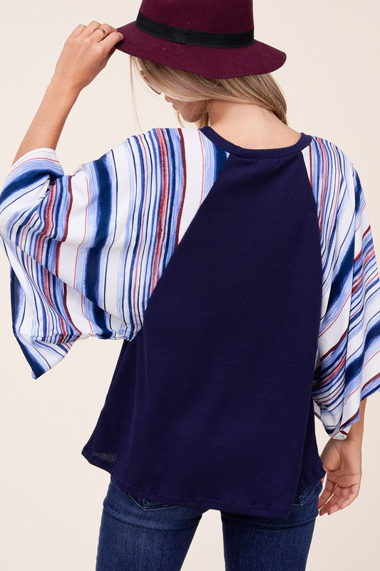 E LUNA Waffle Stipe Mix Kimono Top