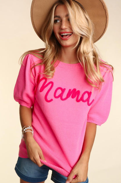 HAPTICS Plus-size "Mama" Pop-up Letter Knitted Sweater Top