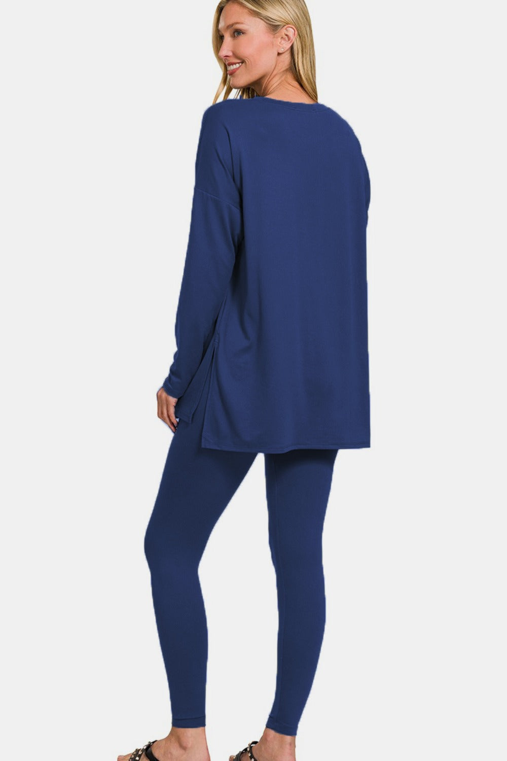 ZENANA Full Size Brushed Microfiber Top and Leggings Lounge Set in Light Navy