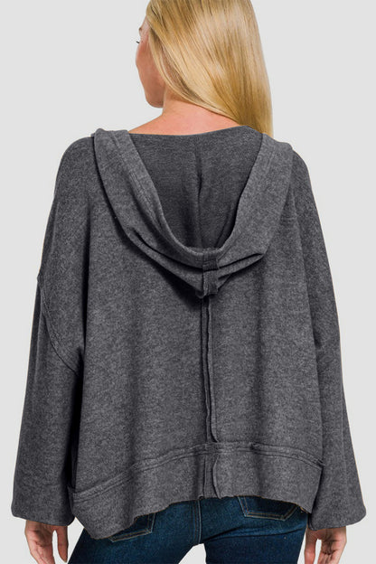 ZENANA Black Brushed Hacci Exposed Seam Hoodie