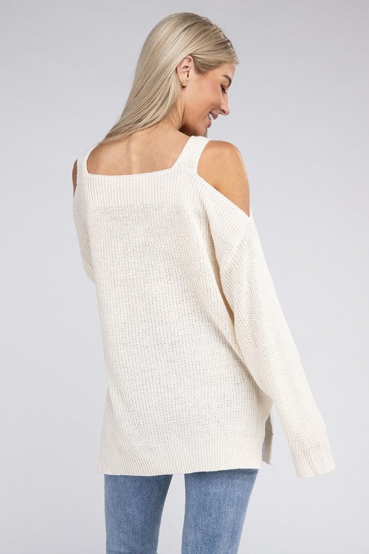 NUVI APPAREL Knitted Cold-Shoulder Sweater