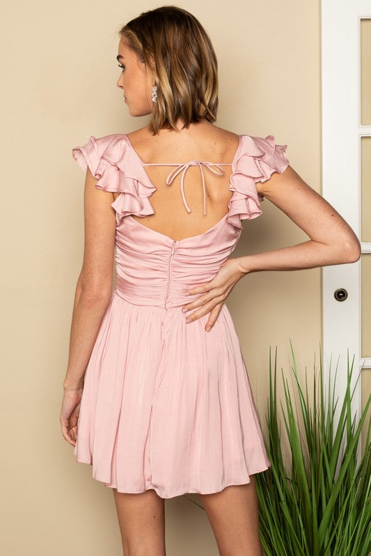 ONE & ONLY COLLECTIVE Blush Ruffled Surplice Mini Cocktail Dress