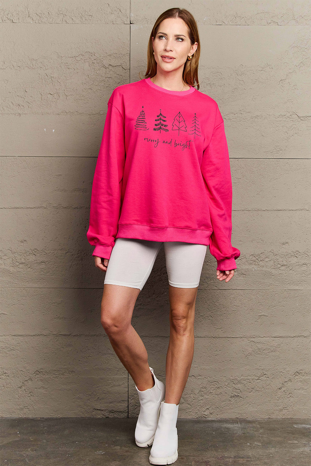 SIMPLY LOVE Full Size "MERRY AND BRIGHT" Graphic Sweatshirt