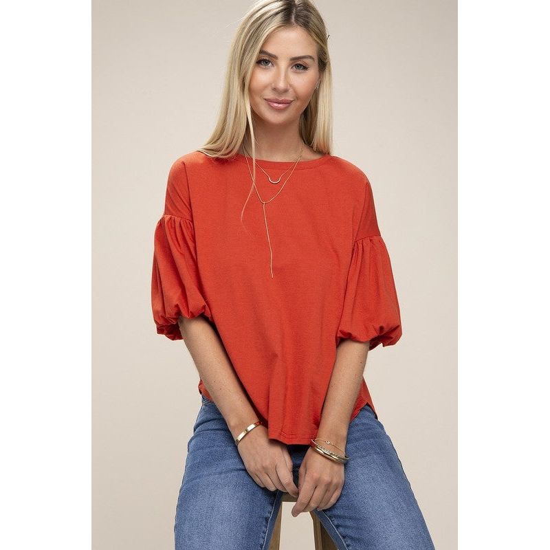 NUVI APPAREL Orange Bubble sleeve top