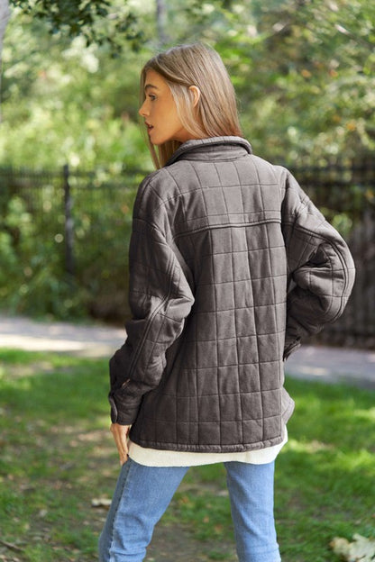 DAVI & DANI Mineral Wash Quilted Pockets Shacket