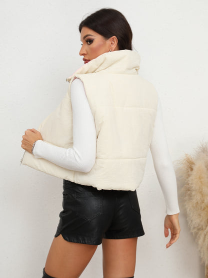 White Winter Zip-Up Collared Vest