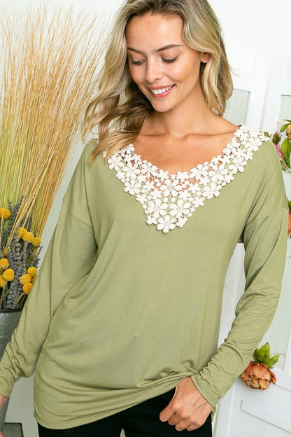 E LUNA Long Sleeves Top with Floral Lace Detail