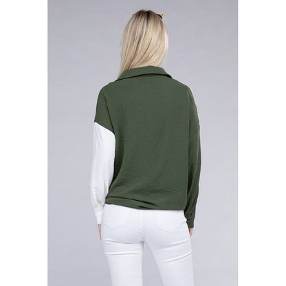 NUVI APPAREL Green/White Color Block Shirt