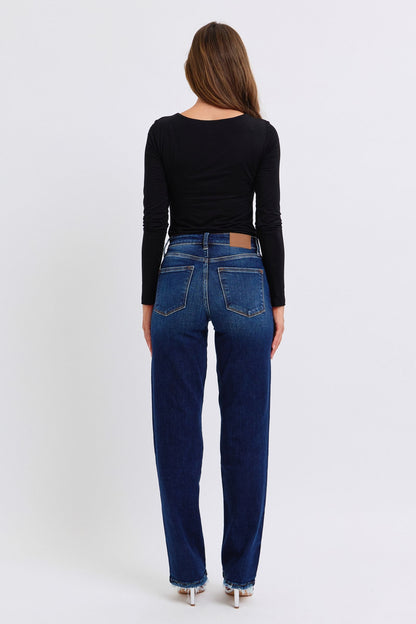 JUDY BLUE Full Size Raw Hem Straight Leg Jeans