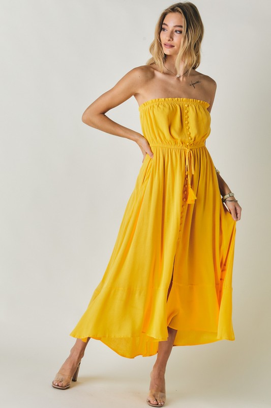 DAVI & DANI Yellow Smocked Casual Midi Sundress