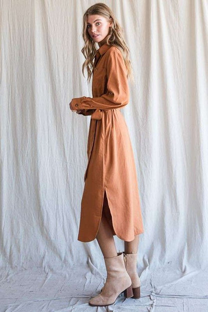 JADE by JANE Solid Buttoned Casual Dress with Belt