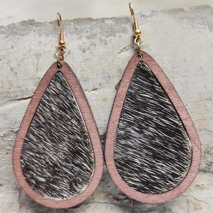 Teardrop Shape Wooden Western-style Earrings