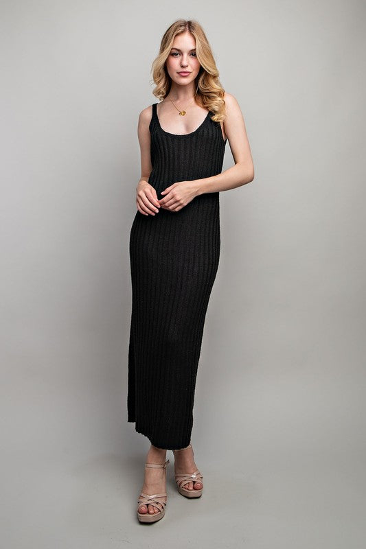 SWEET GENERIS U-Neckline Ribbed-Knit Maxi Dress