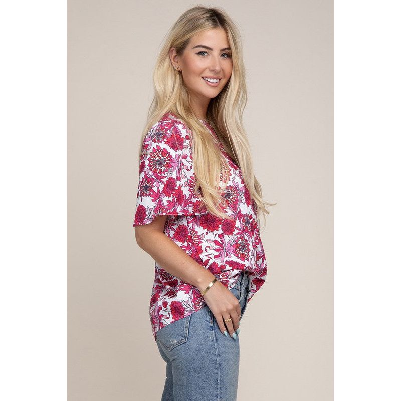 NUVI APPAREL Flutter Sleeve Floral Top