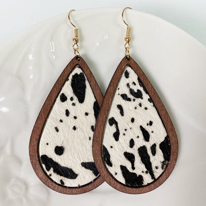 Teardrop Shape Wooden Western-style Earrings