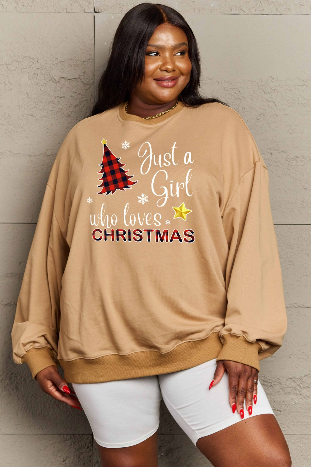 SIMPLY LOVE " Just a girl who loves Christmas" Full Size Graphic Sweatshirt