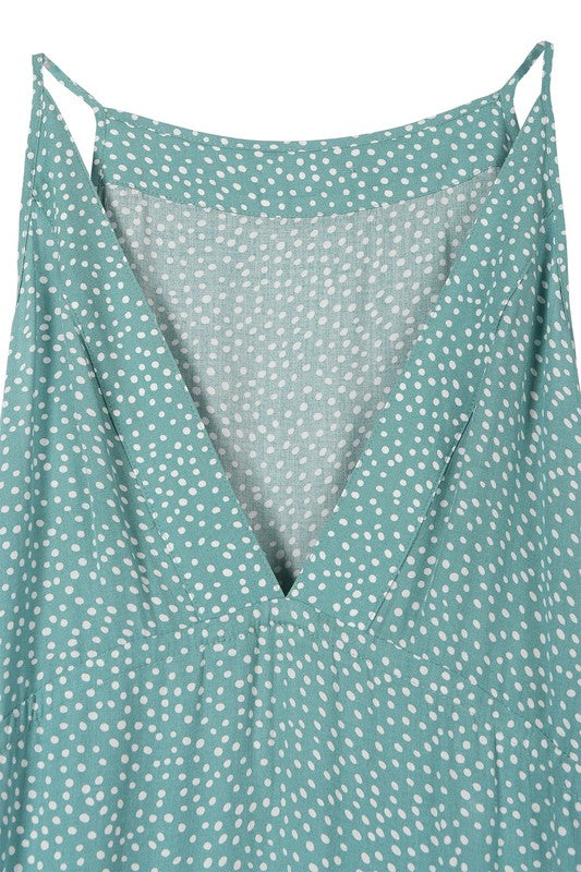 LILOU Green Polka Dot Dress with Small waist-illusion Side Tie