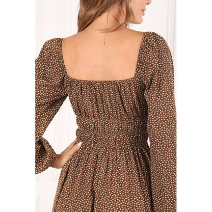 LILOU Square Neck Vintage Puffed Midi Dress