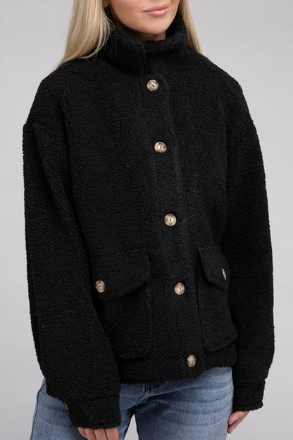 AMBIANCE APPAREL Cozy Sherpa Button-Front Jacket