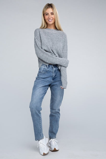 AMBIANCE APPAREL Mock Neck Cropped Pullover Knit Sweater