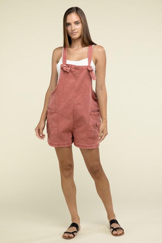 ZENANA Washed Knot Strap Romper