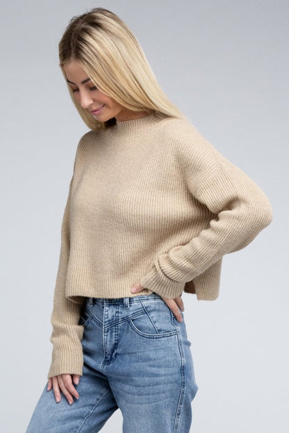 AMBIANCE APPAREL Mock Neck Cropped Pullover Knit Sweater