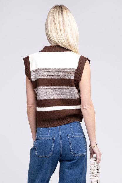 NUVI APPAREL Brown Striped Pattern Sweater Vest