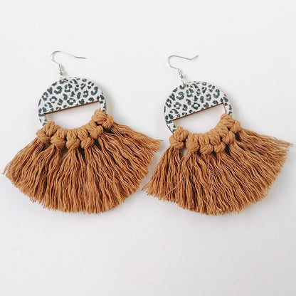 Tassel Detail Boho Leopard Drop Earrings