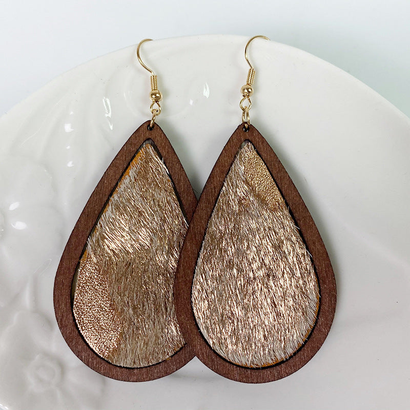 Teardrop Shape Wooden Western-style Earrings