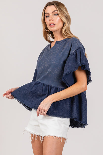 SAGE + FIG Ruffle Sleeve Washed Short Sleeve Top