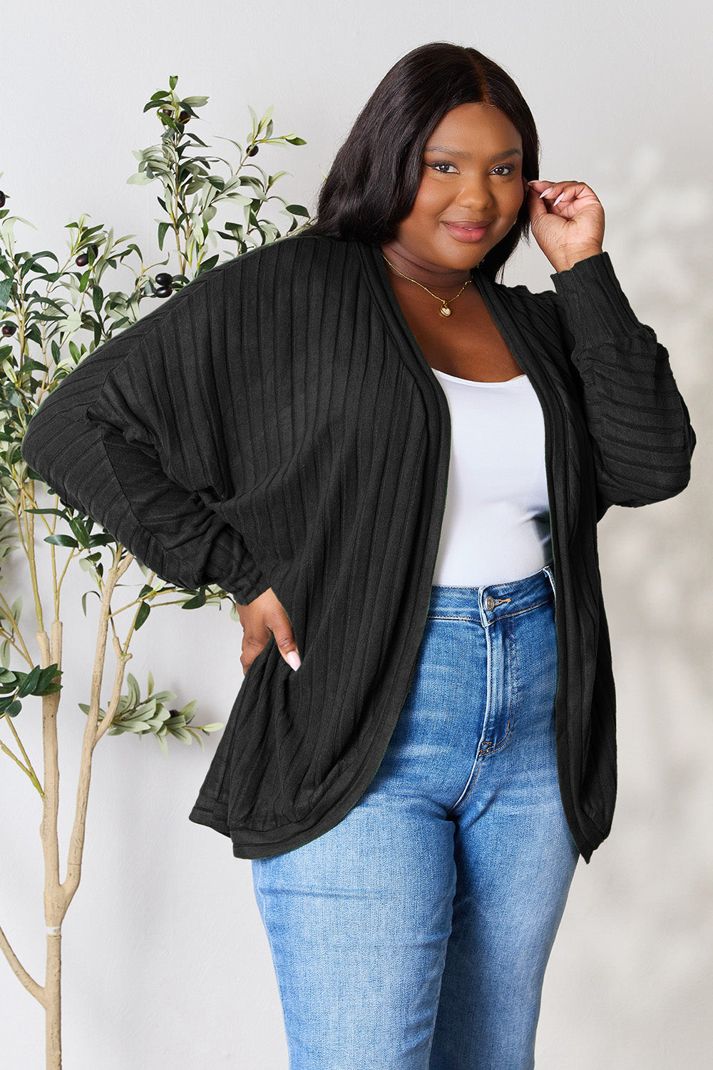 BASIC BAE Full Size Ribbed Cocoon Warm Cardigan