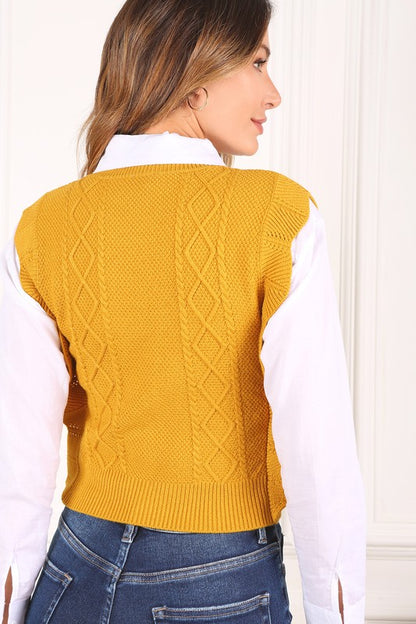 LILOU Mustard Ruffle Knit Sweater Vest