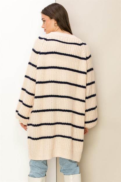 HYFVE Made for Style Oversized Striped Sweater Cardigan