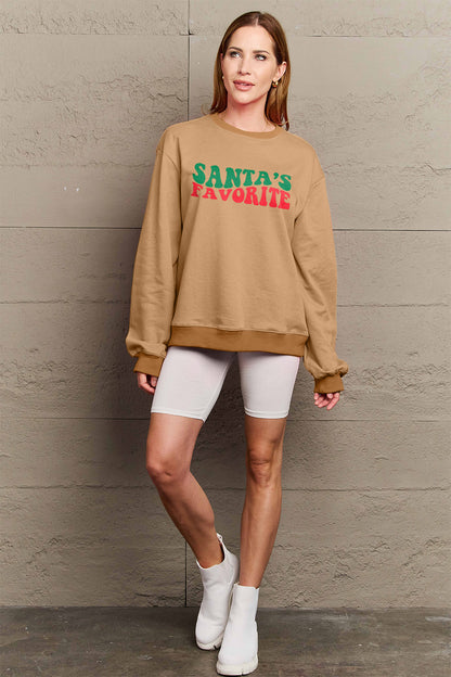 SIMPLY LOVE Full Size "SANTA'S FAVORITE" Round Neck Sweatshirt