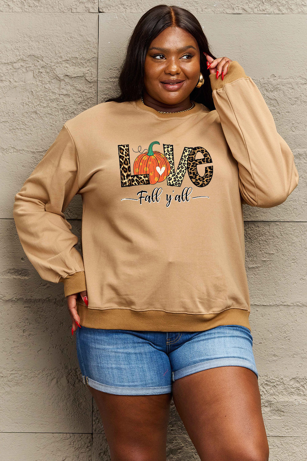 SIMPLY LOVE Full Size "LOVE FALL Y'ALL" Autumn Graphic Sweatshirt