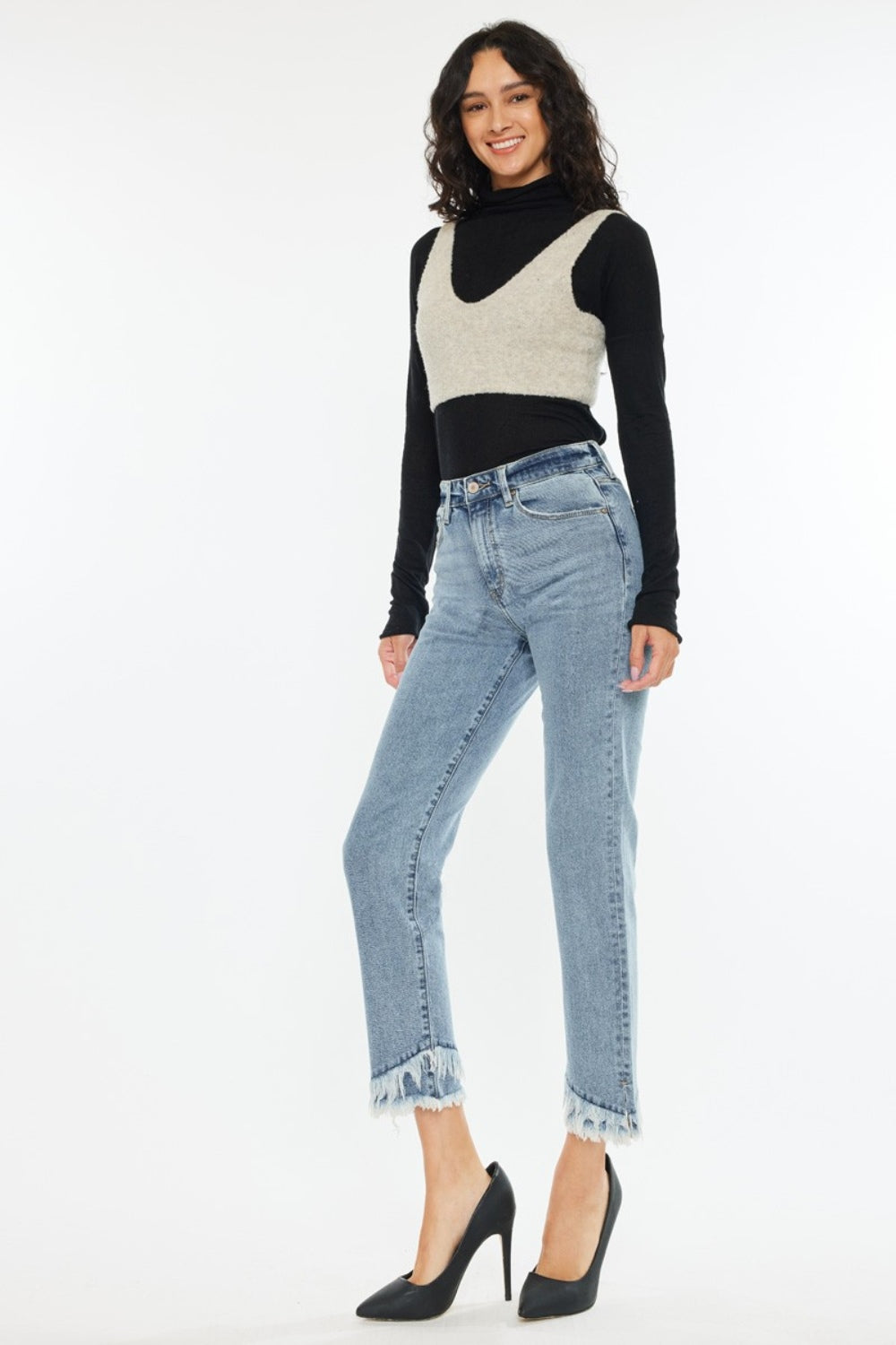 KANCAN Raw Hem High Rise Straight Jeans