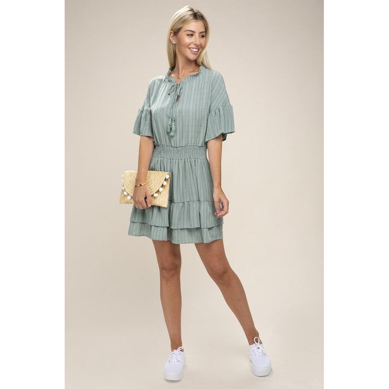 NUVI APPAREL  Tie Neck  Dress Layer Hem Dress