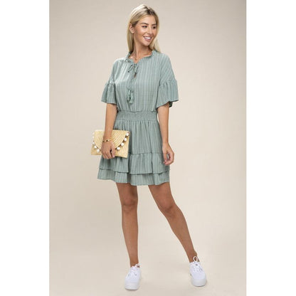 NUVI APPAREL  Tie Neck  Dress Layer Hem Dress