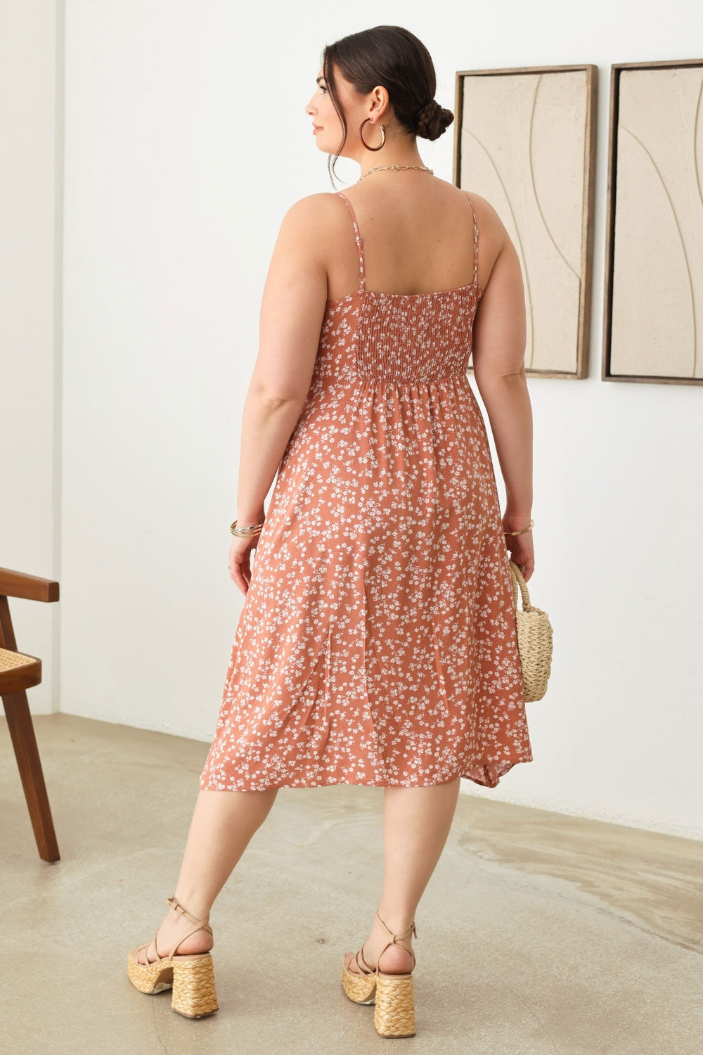 ZENOBIA Plus Size Cutout Floral Spaghetti Strap Dress