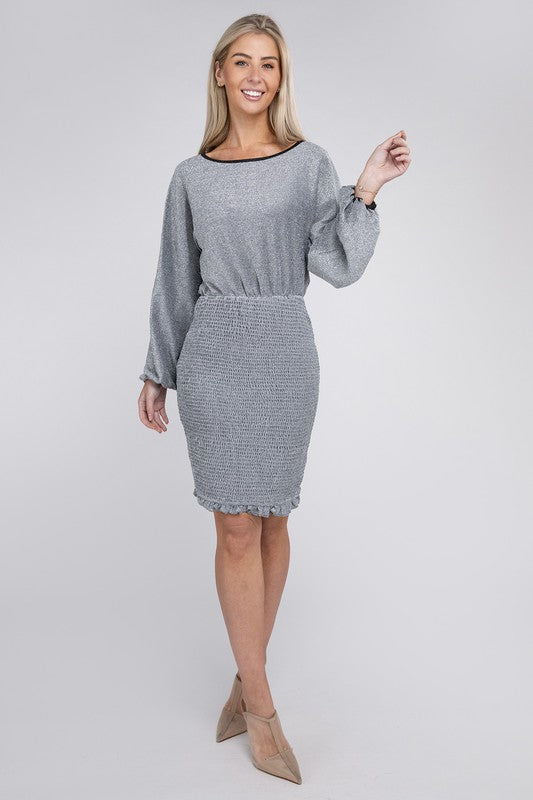 NUVI APPAREL Bishop Sleeve Metallic Dress