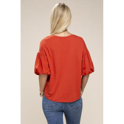 NUVI APPAREL Orange Bubble sleeve top