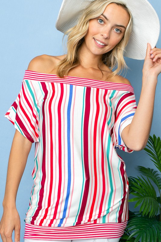 MULTI STRIPE OFF SHOULDER TOP